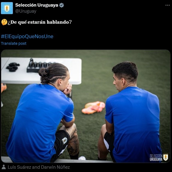 乌拉圭晒苏牙&努涅斯照片：他们在聊啥？ 苏牙评论：