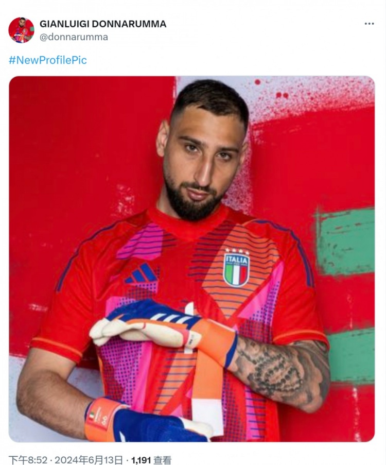 出征欧洲杯！多纳鲁马社媒晒身穿意大利球衣照片