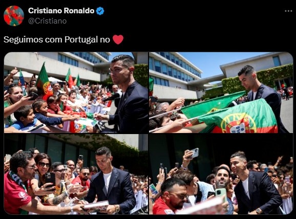 C罗社媒晒照给球迷签名：心怀着葡萄牙，继续前进！